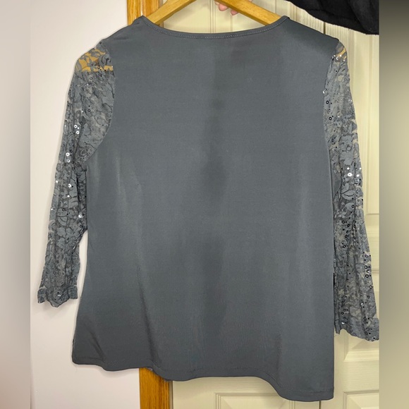 Laura Petite Grey with Silver Metallic Sequence Detailing Lace Ruffles - Picture 2 of 5